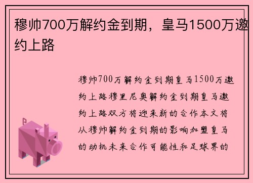 穆帅700万解约金到期，皇马1500万邀约上路